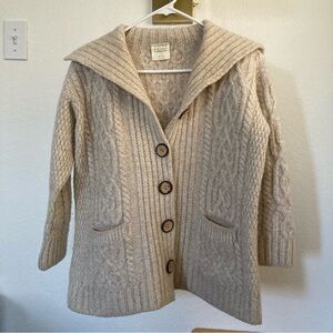 Kilronan Knitwear Merino Wool Women's Cream Cable Knit Sweater Sz Medium Flawed